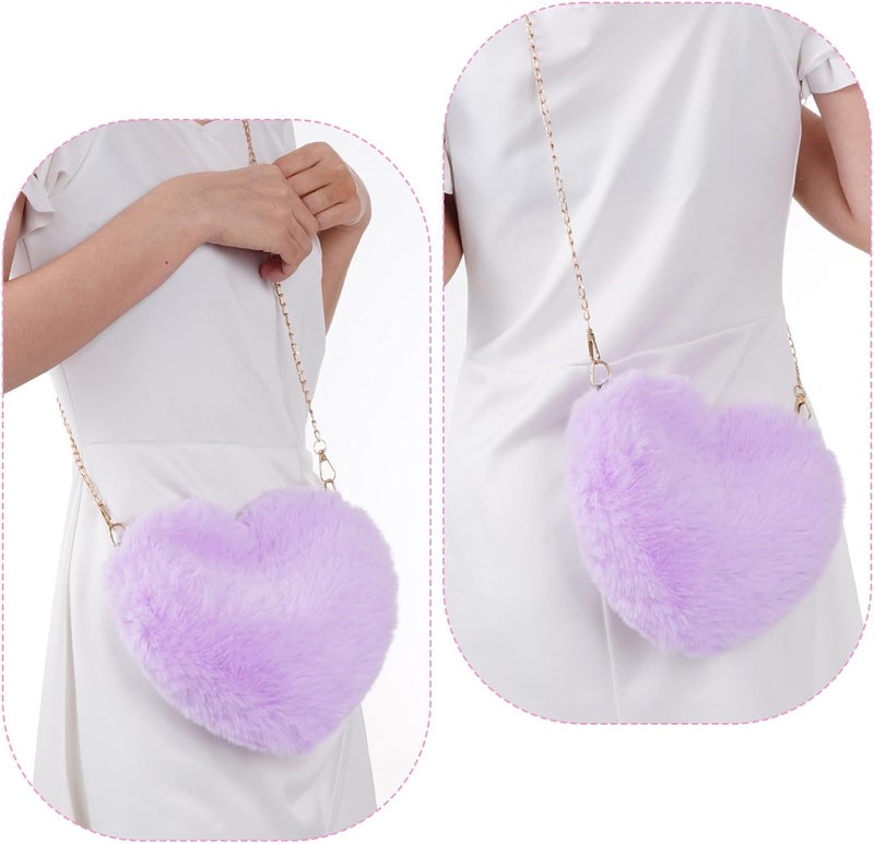 Miayon Heart Shaped Faux Fur Clutch Purse Fluffy Crossbody Shoulder Bag for Women Halloween Christmas Valentine - Image 5